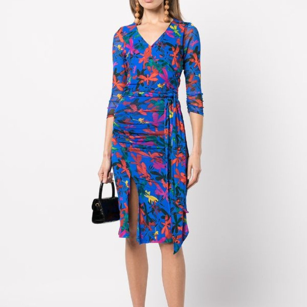 Diane Von Furstenberg DragonFly Printed Dress Lando Wrap Dress  XL